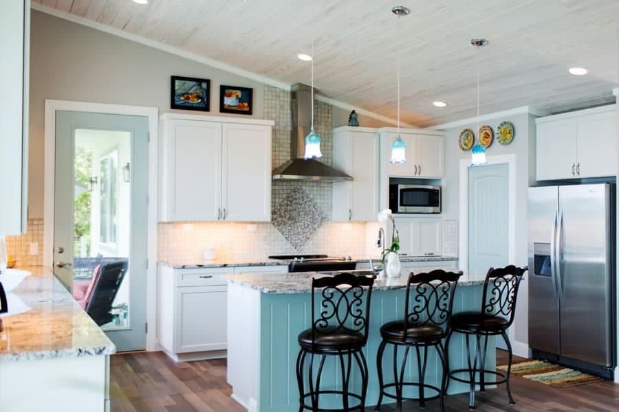 White and blue remodeled kitchen in Liberty Hill, Texas