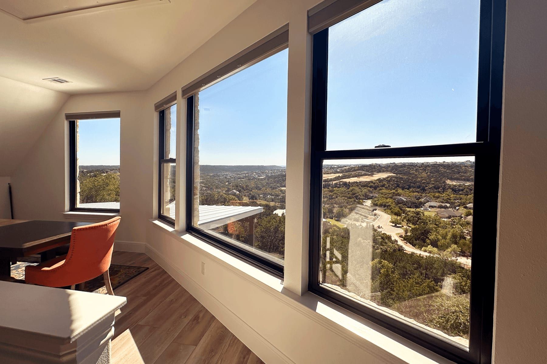 Upstairs office in a two-story Leander custom build with Hill Country views